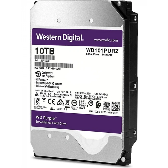 Wd 10tb Purple 7200rpm 256mb 7-24 3.5 Wd101purz Pc&dvr Harddisk (ithalat)
