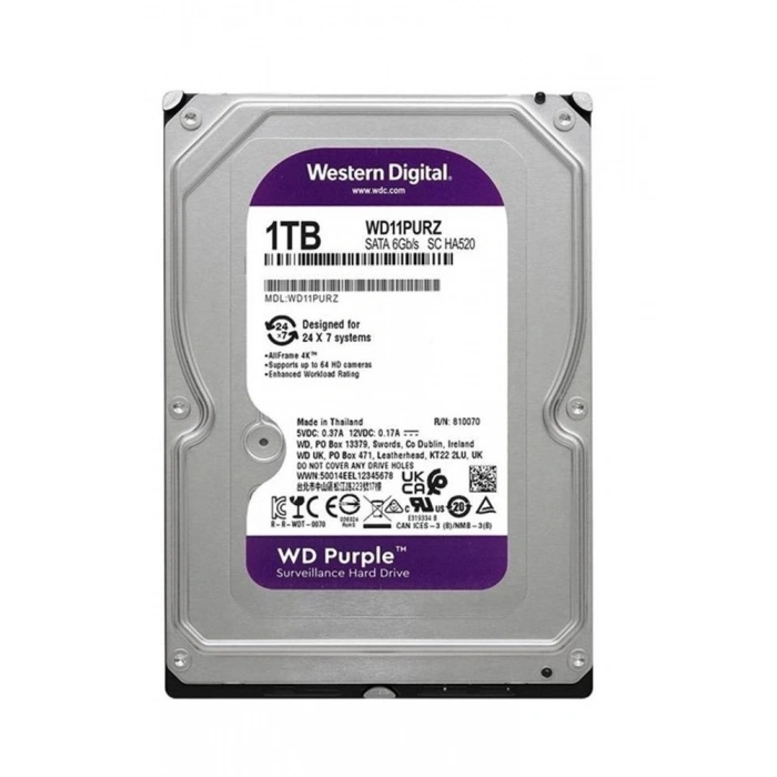 Wd 1tb Wd11purz 3.5 Purple Sata3 5400rpm 64mb 7-24 Guvenlık Harddisk (3 Yıl Resmı Dıst Garantılı)