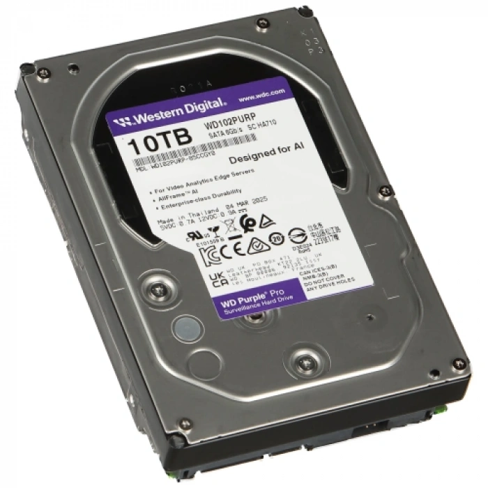 Wd Purple Wd102purp 3,5" 10tb 256mb, 7200 Rpm,  7/24 Güvenlik Hdd (türkiye Distribütörü Garantili)