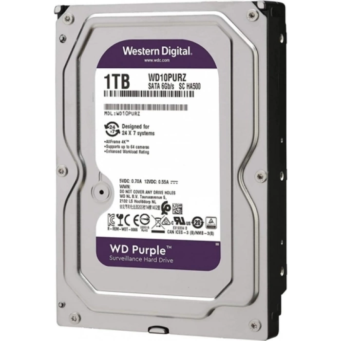 WD PURPLE, WD10PURZ, 3.5" 1TB, 64Mb, 5400 Rpm, 7/24 Güvenlik, HDD  (Türkiye Distribütörü Garantili)