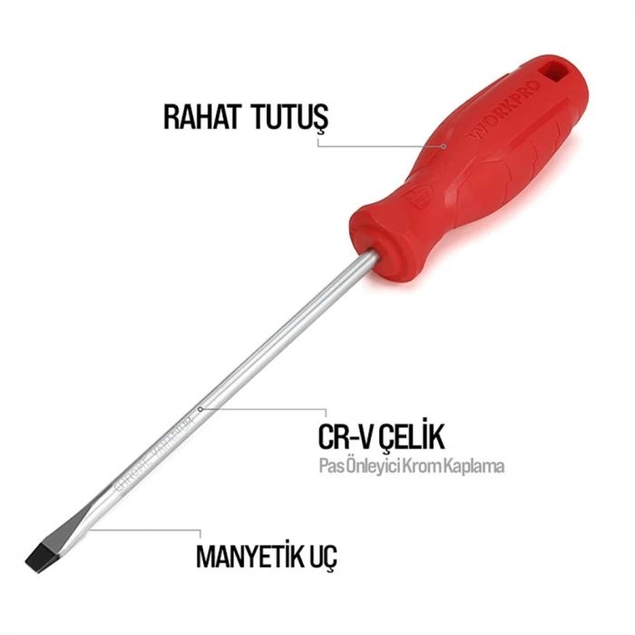 WORKPRO WP200500 2 Parça Yıldız/Düz CR-V Manyetik Profesyonel Tornavida Seti