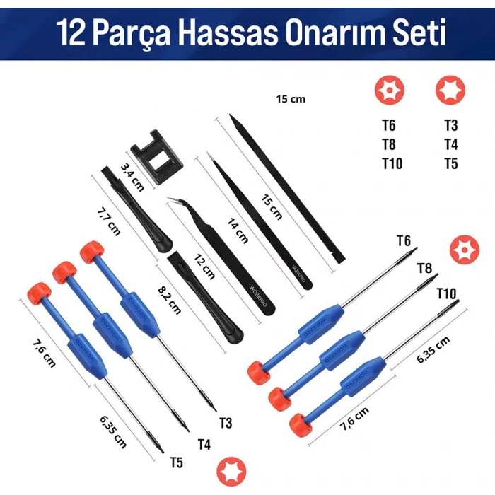Workpro Wp200531 12 Parça Cr-v Elektronikçi Hassas Profesyonel Onarım Seti