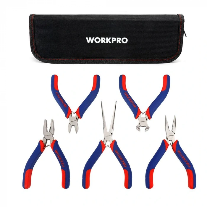 Workpro Wp201015 Cr-v 5 Parça Elektronikçi Profesyonel Mini Pense Seti + Bez Taşıma Çantası
