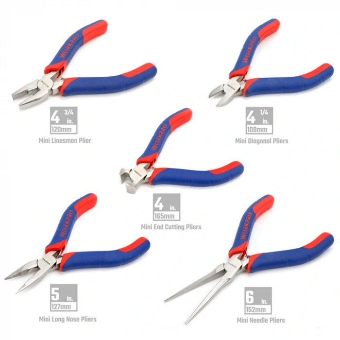 Workpro Wp201015 Cr-v 5 Parça Elektronikçi Profesyonel Mini Pense Seti + Bez Taşıma Çantası