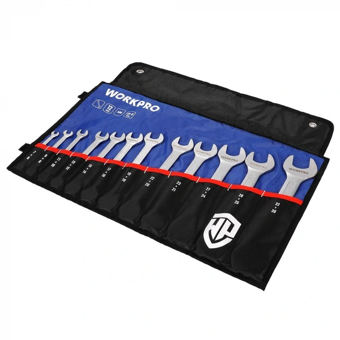 Workpro Wp202507 6-32mm 12 Parça Cr-v Profesyonel Açık Ağız Anahtar Takımı + Bez Taşıma Kılıfı