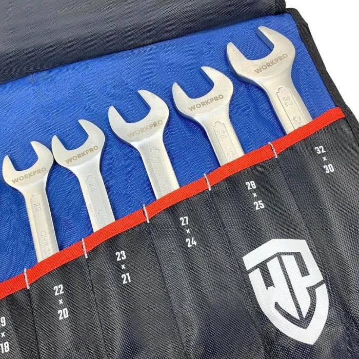 Workpro Wp202507 6-32mm 12 Parça Cr-v Profesyonel Açık Ağız Anahtar Takımı + Bez Taşıma Kılıfı