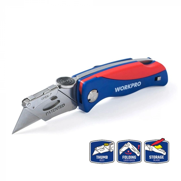 Workpro Wp211006 Ağır Hizmet Paslanmaz Çelik Gövde Katlanır Rötuş Maket Bıçağı + 6 Adet Yedek Bıçak