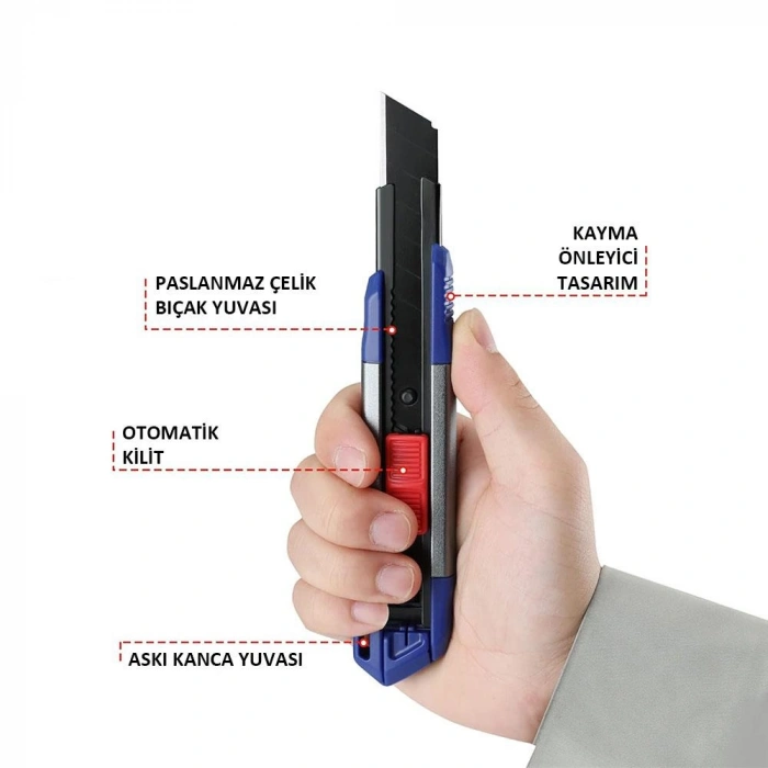 Workpro Wp212022 18mm Ağır Hizmet Alüminyum Kasa Maket Bıçağı + 10 Adet Yedek Bıçak