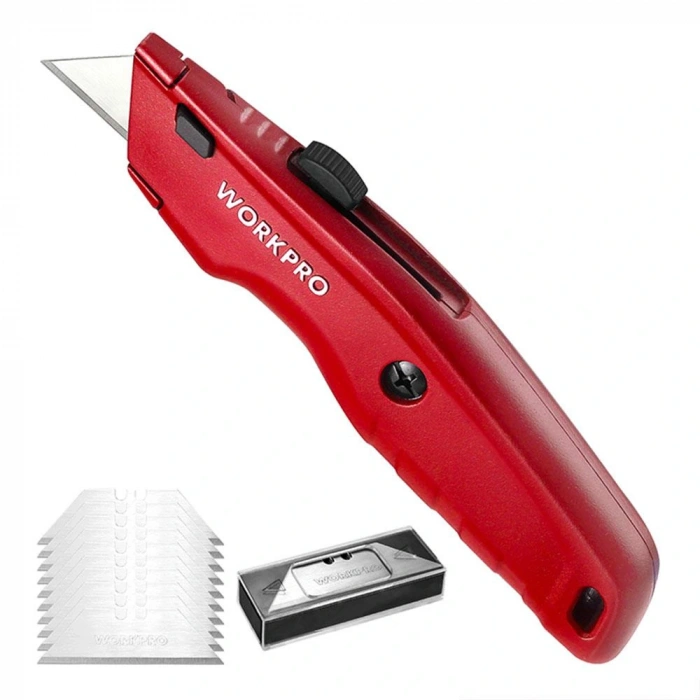 Workpro Wp213017 Ağır Hizmet Alüminyum Gövde Geri Çekilebilir Rötuş Maket Bıçağı + 3 Adet Yedek Bıçak