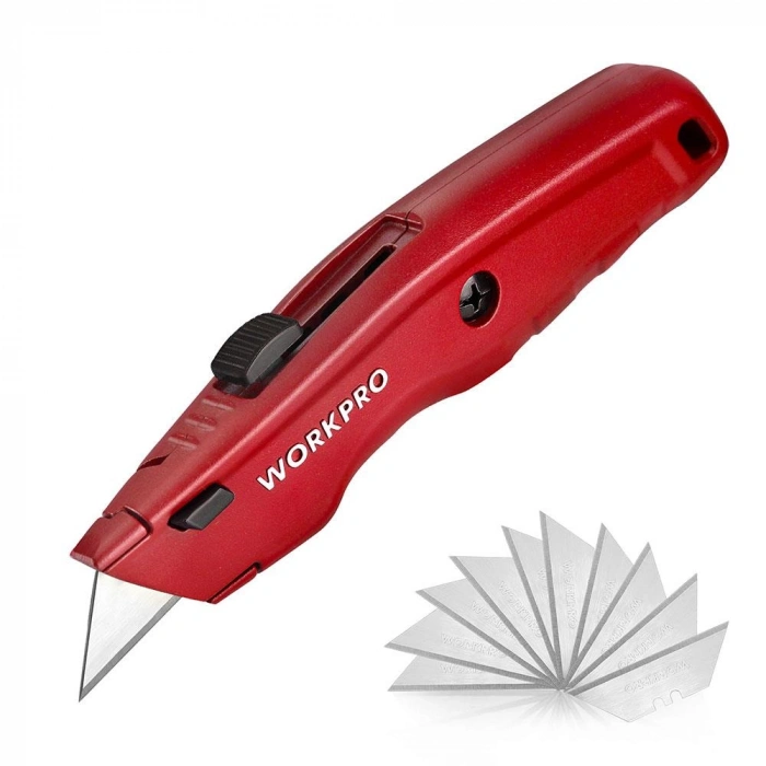 Workpro Wp213017 Ağır Hizmet Alüminyum Gövde Geri Çekilebilir Rötuş Maket Bıçağı + 3 Adet Yedek Bıçak