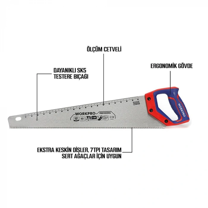 Workpro Wp215007 500mm Sk5 7 Tpı Ağır Hizmet Tipi El Testeresi