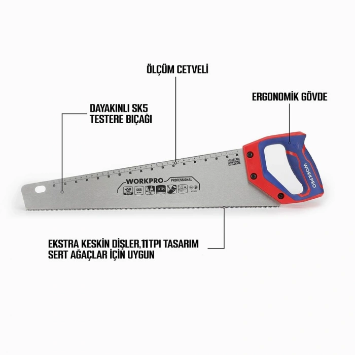 Workpro Wp215010 450mm Sk5 11 Tpı Ağır Hizmet Tipi El Testeresi