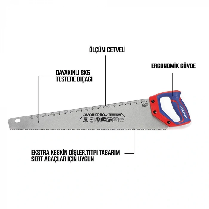 Workpro Wp215012 550mm Sk5 11 Tpı Ağır Hizmet Tipi El Testeresi
