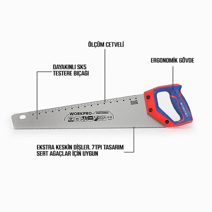 Workpro Wp215035 350mm Sk5 7 Tpı Ağır Hizmet Tipi El Testeresi