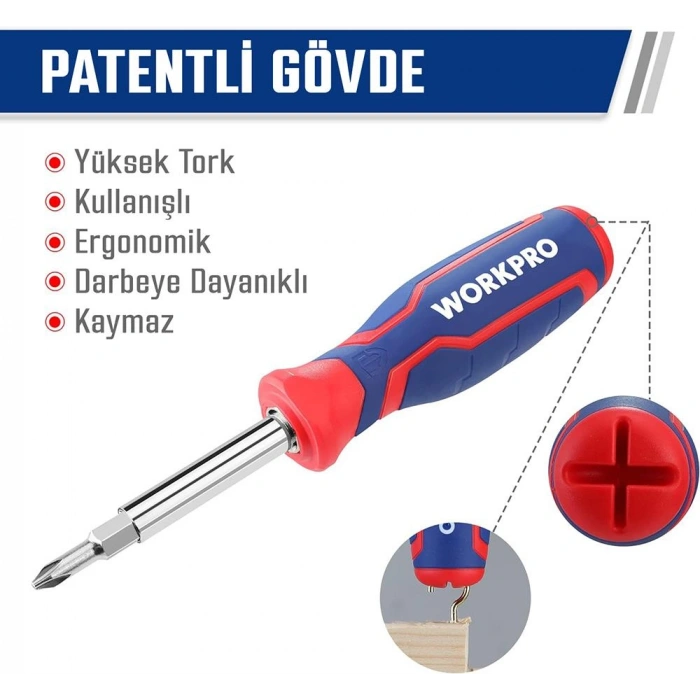 Workpro Wp221306 15-ın-1 Çok Fonksiyonlu Değişken Uçlu Profesyonel Tornavida Seti + Bel Askı Kılıfı