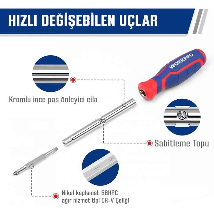 Workpro Wp221306 15-ın-1 Çok Fonksiyonlu Değişken Uçlu Profesyonel Tornavida Seti + Bel Askı Kılıfı