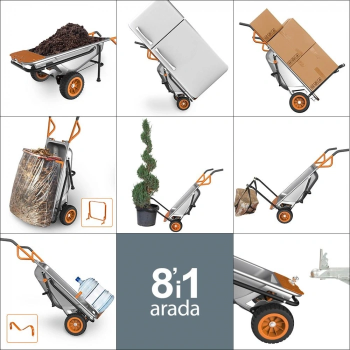 Worx Wg050 100lt./136kg. Profesyonel Çok Amaçlı El Arabası, Taşıma Arabası