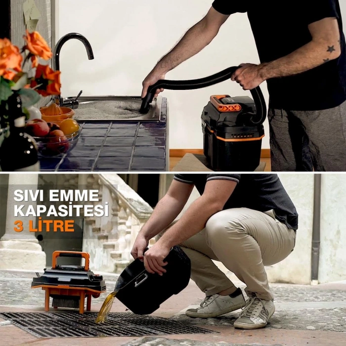 Worx Wx031.9 20volt 200w/16kpa Li-ion Kömürsüz Flexi Esnek Hortumlu Islak/kuru Süpürge & Üfleme (akü Dahil Değildir)