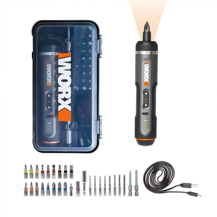 Worx Wx242 4volt/2.0ah. Li-ion Akıllı Tork Ayarlı Şarjlı Tornavida + 30 Adet Bits Uç