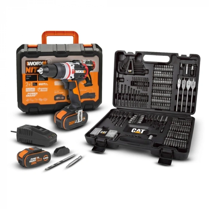 Worx Wx354.4set 20volt/4.0ah Li-ion Çift Akülü Kömürsüz Profesyonel Şarjlı Darbeli Matkap + Da01903 201 Parça Delme/vidalama Uç Seti