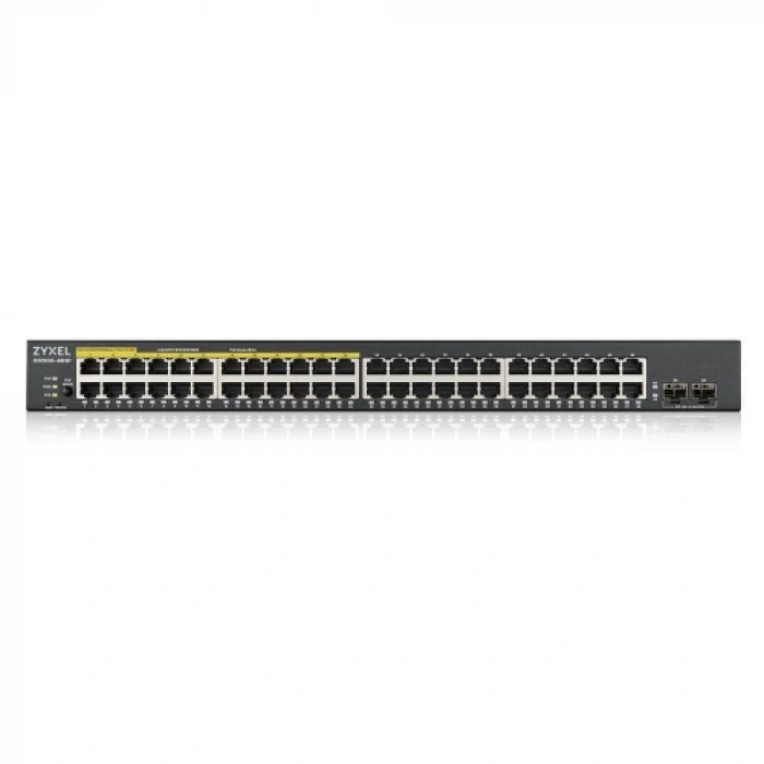 ZyXEL GS1900-48HP V2, 48 Port, Gigabit, 24 Port PoE 170W, 2 Port GigaBit SFP, Yönetilebilir, Rackmount Switch