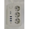 Fly 3406-01 3lü Anahtarlı 2.1a 3usb Şarj Çıkışı 2mt Anahtarlı  Akım Korumalı Priz Çocuk Koruması