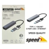 Speed Uet01 10-100-1000 Usb - Type C 3 Port Usb 3.0 Çoklayıcı Gigabit Ethernet Çevirici