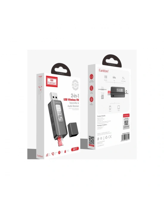 Earldom BR17 BT 5.3 SD Kart ve Aux Çıkışlı Arama Destekli Dijital Ekranlı 2in1 USB FM Transmitter - Siyah