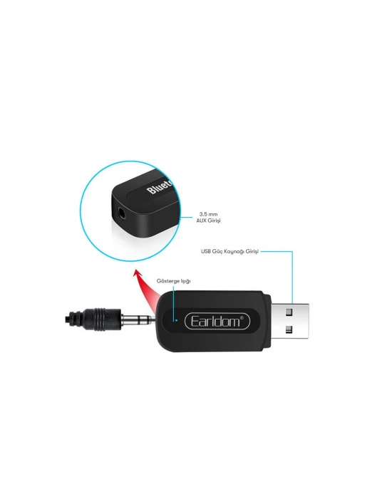 Earldom M22 Bluetooth 5.0 Usb Aux Dönüştürücü - Siyah
