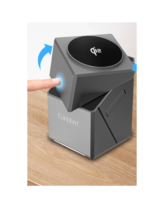 Earldom WC65 3in1 15W Telefon 2.5W Saat ve 5W Airpods İçin Kablosuz Şarj Standı - Gri