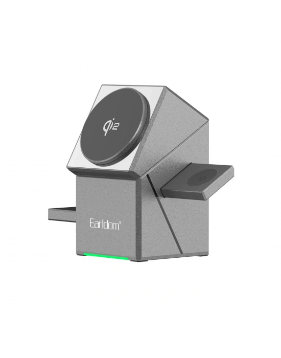 Earldom WC65 3in1 15W Telefon 2.5W Saat ve 5W Airpods İçin Kablosuz Şarj Standı - Gri