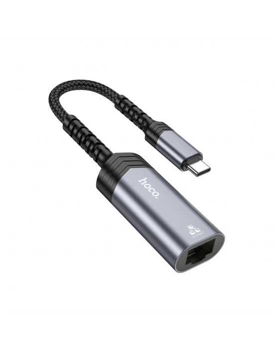 Hoco. UA26 Tak Çalıştır Type-C to RJ45 1000 Mbps Ethernet Dönüştürücü - Gri