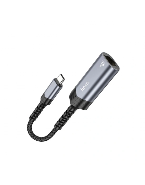 Hoco. UA26 Tak Çalıştır Type-C to RJ45 1000 Mbps Ethernet Dönüştürücü - Gri