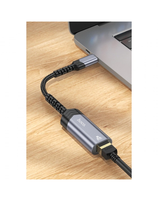 Hoco. UA26 Tak Çalıştır Type-C to RJ45 1000 Mbps Ethernet Dönüştürücü - Gri