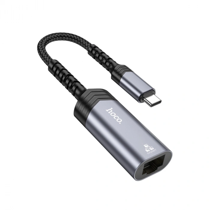 Hoco. UA26 Tak Çalıştır Type-C to RJ45 1000 Mbps Ethernet Dönüştürücü - Gri