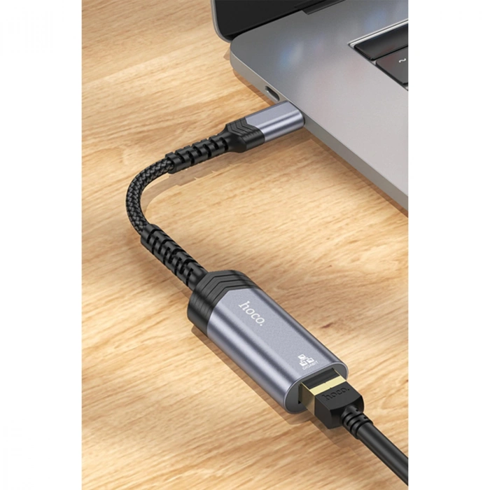 Hoco. UA26 Tak Çalıştır Type-C to RJ45 1000 Mbps Ethernet Dönüştürücü - Gri