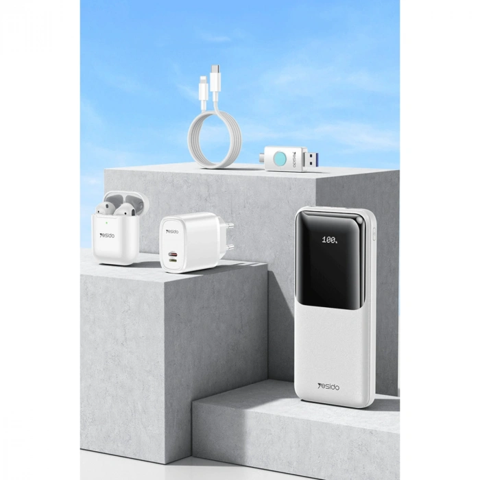 Yesido CG10 5in1 12W Şarj Aleti Kablo Powerbank Flash Bellek Airpods Set - Beyaz