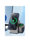 Earldom WC65 3in1 15W Telefon 2.5W Saat ve 5W Airpods İçin Kablosuz Şarj Standı - Gri