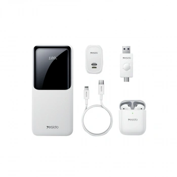Yesido CG10 5in1 12W Şarj Aleti Kablo Powerbank Flash Bellek Airpods Set - Beyaz