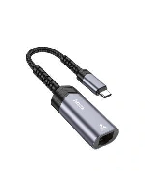 Hoco. UA26 Tak Çalıştır Type-C to RJ45 1000 Mbps Ethernet Dönüştürücü - Gri