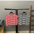 Kolsuz Çizgili Crop T-shirt-KIRMIZI
