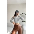 Çizgili Omuz Detay Crop Bluz-BEYAZ