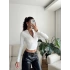 Parmak Germeli Fermuar Crop - BEYAZ