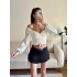 Ön Büzgülü Balon Kol Crop - BEYAZ
