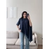Oversize Asimetrik Yazlık Panço Bluz- LACİVERT