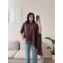 Oversize Asimetrik Yazlık Panço Bluz - KAHVE