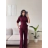 Peplum Kesim Üst Bol Paça Pantolon İkili Takım - BORDO
