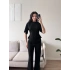 Peplum Kesim Üst Bol Paça Pantolon İkili Takım - SİYAH