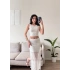 Dantel Crop Üst Transparan Uzun Etek Takım - BEYAZ
