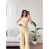 Tek Omuz Crop & Pantolon Takım - SARI